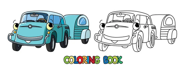 Pequeño Coche Retro Con Libro Para Colorear Remolque Para Niños Gráficos Vectoriales