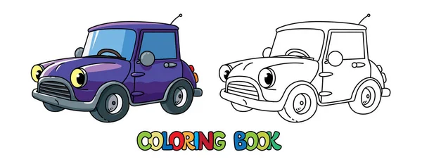 Retro Car Funny Vector Cute Small Vehicle Eyes Mouth Coloring Illustrazione Stock