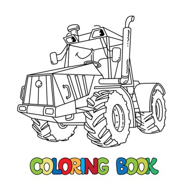 Traktör çocuklar için boyama kitabı. Küçük komik vektör göz ve ağız ile şirin araba. Çocuk illüstrasyon vektör