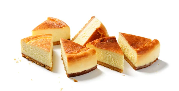 Slices Fresh Baked Homemade Lemon Cheesecake Isolated White Background — Stock Photo, Image
