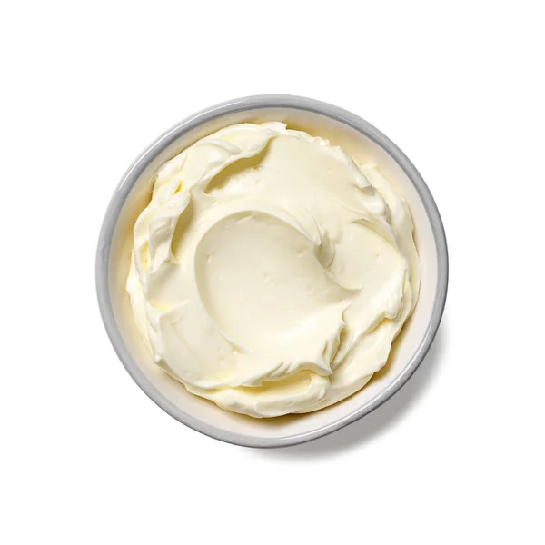 Cuenco Queso Crema Aislado Sobre Fondo Blanco Vista Superior —  Fotos de Stock