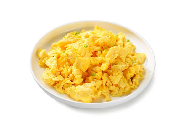 Huevos Revueltos Para Desayuno Comida Saludable Aislado Sobre Fondo Blanco —  Fotos de Stock