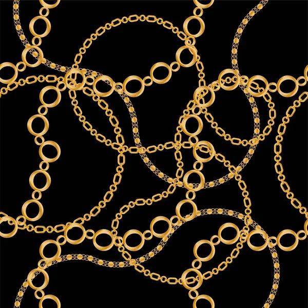 Modello Senza Cuciture Decorato Con Pietre Preziose Catene Oro Perle — Vettoriale Stock