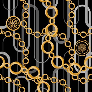 Değerli taşlar, altın zincirler ve incilerle süslenmiş kusursuz desenler..