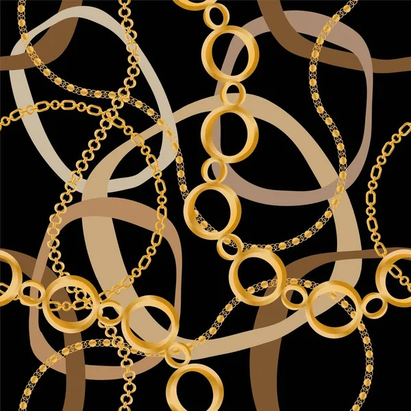 Patrón Sin Costuras Decorado Con Piedras Preciosas Cadenas Oro Perlas — Vector de stock