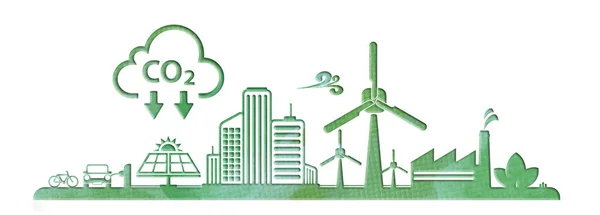 Vermindering Van Co2 Uitstoot Klimaatverandering Tegen Gaan Groene Energie Achtergrond — Stockfoto