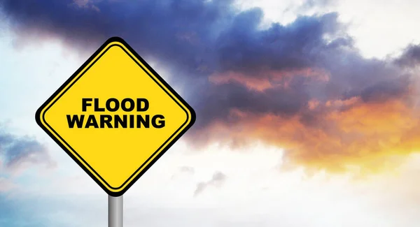 Flood Warning Sign Cloudy Sky Background — Stock Photo, Image