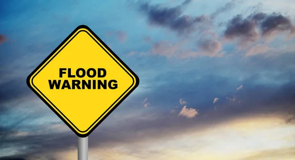 Flood Warning Sign Cloudy Sky Background — Stock Photo, Image