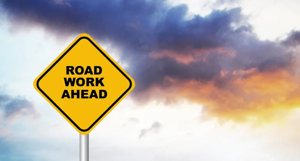 stock image road work ahead sign on sky  background