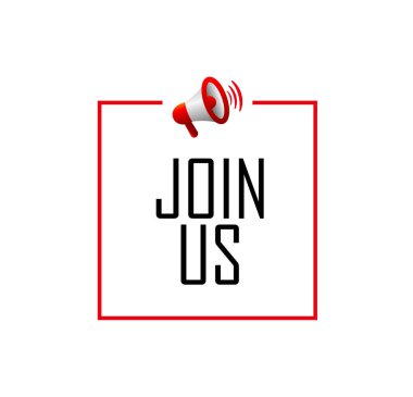 Beyaz arkaplanda bize katılın.