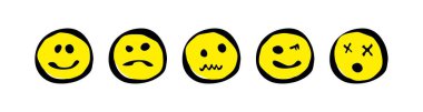 Grunge emoji seti. Yüz ifadeleri simgesi seti.