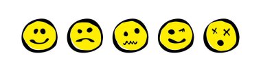 Grunge emoji seti. Yüz ifadeleri simgesi seti.