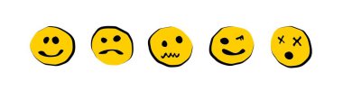 Grunge emoji seti. Yüz ifadeleri simgesi seti.