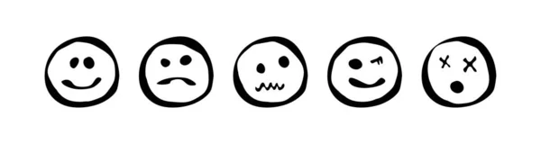 Grunge Emoji Set Ikona Výrazů Obličeje Nastavena — Stockový vektor