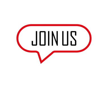 Beyaz arkaplanda bize katılın.