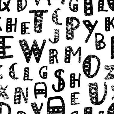 Siyah arkaplandaki harfler pürüzsüz desenli.