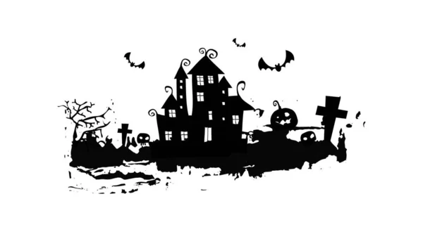 Murciélagos Árboles Espeluznantes Casa Misteriosa Fondo Halloween — Vector de stock