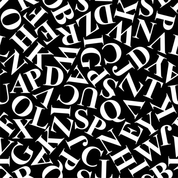 letters on black background with seamless pattern.
