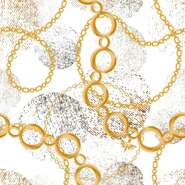 Modello Senza Cuciture Decorato Con Pietre Preziose Catene Oro Perle — Vettoriale Stock