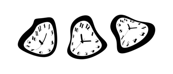 Melting Watches Set Deformed Wall Clock — Stock Vector