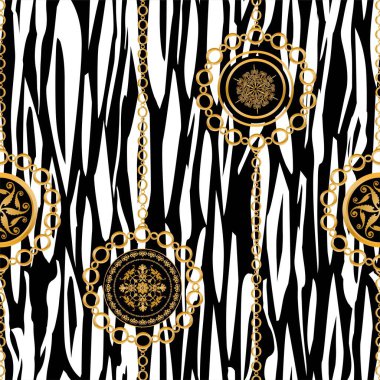 Değerli taşlar, altın zincirler ve incilerle süslenmiş kusursuz desenler..