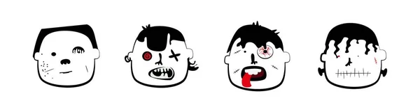 Korkunç Zombi Vampir Yüzleri Çizgi Film Vektörü — Stok Vektör