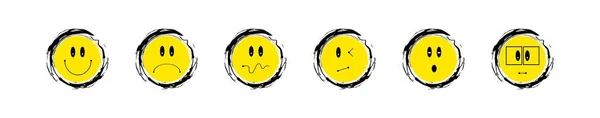 Grunge Emoji Seti Yüz Ifadeleri Simgesi Seti — Stok Vektör