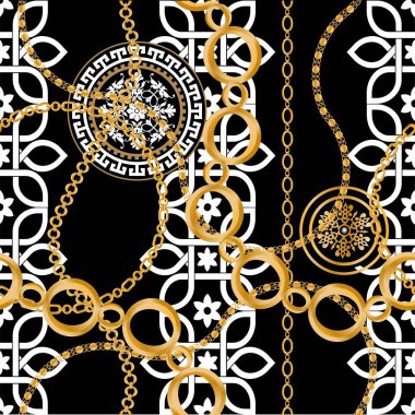 Değerli taşlar, altın zincirler ve incilerle süslenmiş kusursuz desenler..