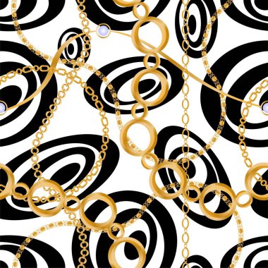 Değerli taşlar, altın zincirler ve incilerle süslenmiş kusursuz desenler..