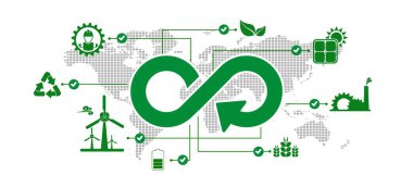 circular economy icons on white background