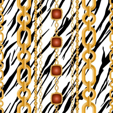 Değerli taşlar, altın zincirler ve incilerle süslenmiş kusursuz desenler..