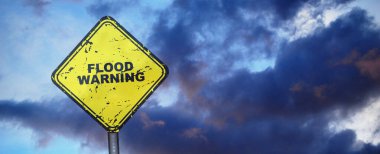 bulutlu arkaplanda sel uyarısı işareti