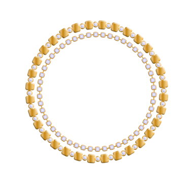 Altın zincirler ve çiçeklerle süslenmiş desen..