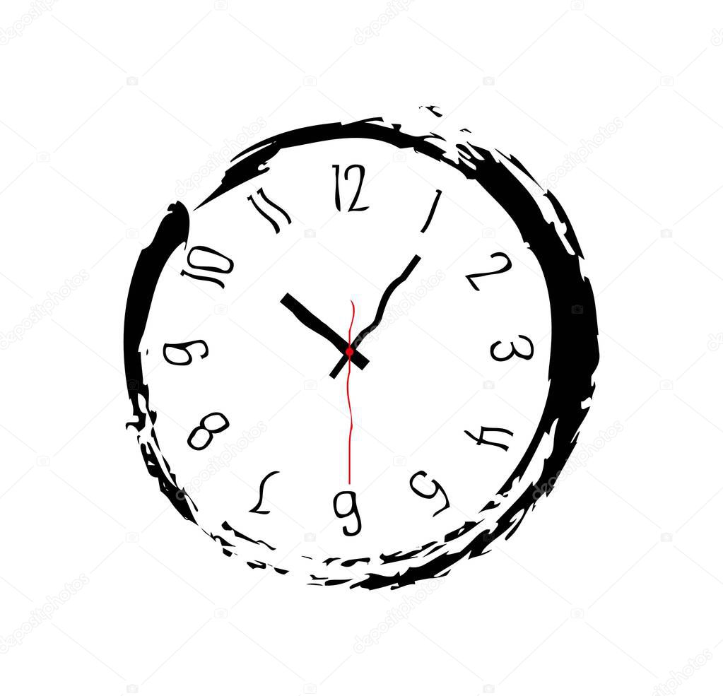 Wall clock framed by brush strokes.