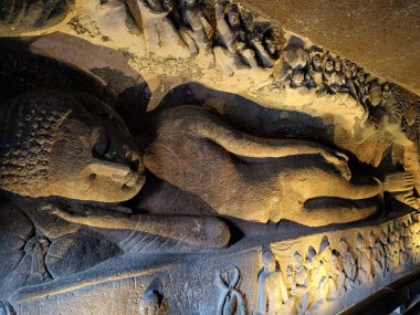 Mahaparinirvan ancient Buddha statue in Ajanta caves, world heritage site, India 