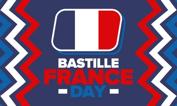 フランス バスティーユの日 国民の幸せな休日は 7月14日に毎年祝われます フランス国旗 フランス独立と自由 愛国的要素だ お祭りやパレードのデザイン ベクターポスターイラスト — ストックベクタ