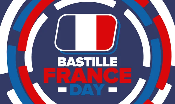 フランス バスティーユの日 国民の幸せな休日は 7月14日に毎年祝われます フランス国旗 フランス独立と自由 愛国的要素だ お祭りやパレードのデザイン ベクターポスターイラスト — ストックベクタ