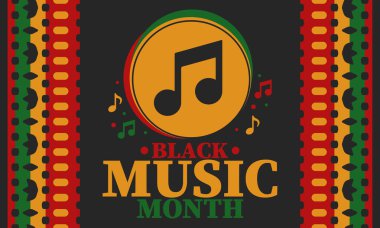 Haziranda Kara Müzik Ayı. Afro-Amerikan Müzik Takdir Ayı. Amerika 'da yıllık kutlama. Müzik konsepti. Poster, kart, afiş ve geçmiş. Vektör illüstrasyonu