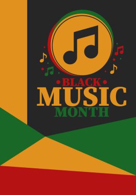 Haziranda Kara Müzik Ayı. Afro-Amerikan Müzik Takdir Ayı. Amerika 'da yıllık kutlama. Müzik konsepti. Poster, kart, afiş ve geçmiş. Vektör illüstrasyonu
