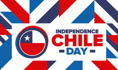 Şili Bağımsızlık Günü. Mutlu bayramlar Patrias. Özgürlük günü. Yıllığı 18 Eylül 'de kutlayın. Şili bayrağı. Vatansever Şili tasarımı. Poster, kart, afiş, şablon, geçmiş. Vektör