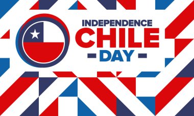 Şili Bağımsızlık Günü. Mutlu bayramlar Patrias. Özgürlük günü. Yıllığı 18 Eylül 'de kutlayın. Şili bayrağı. Vatansever Şili tasarımı. Poster, kart, afiş, şablon, geçmiş. Vektör