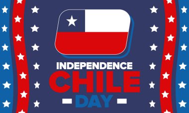Şili Bağımsızlık Günü. Mutlu bayramlar Patrias. Özgürlük günü. Yıllığı 18 Eylül 'de kutlayın. Şili bayrağı. Vatansever Şili tasarımı. Poster, kart, afiş, şablon, geçmiş. Vektör