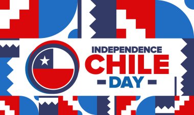 Şili Bağımsızlık Günü. Mutlu bayramlar Patrias. Özgürlük günü. Yıllığı 18 Eylül 'de kutlayın. Şili bayrağı. Vatansever Şili tasarımı. Poster, kart, afiş, şablon, geçmiş. Vektör