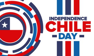Şili Bağımsızlık Günü. Mutlu bayramlar Patrias. Özgürlük günü. Yıllığı 18 Eylül 'de kutlayın. Şili bayrağı. Vatansever Şili tasarımı. Poster, kart, afiş, şablon, geçmiş. Vektör