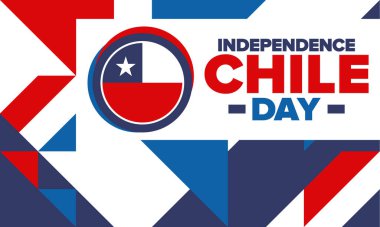 Şili Bağımsızlık Günü. Mutlu bayramlar Patrias. Özgürlük günü. Yıllığı 18 Eylül 'de kutlayın. Şili bayrağı. Vatansever Şili tasarımı. Poster, kart, afiş, şablon, geçmiş. Vektör