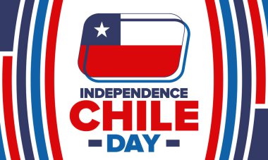 Şili Bağımsızlık Günü. Mutlu bayramlar Patrias. Özgürlük günü. Yıllığı 18 Eylül 'de kutlayın. Şili bayrağı. Vatansever Şili tasarımı. Poster, kart, afiş, şablon, geçmiş. Vektör
