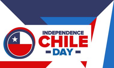 Şili Bağımsızlık Günü. Mutlu bayramlar Patrias. Özgürlük günü. Yıllığı 18 Eylül 'de kutlayın. Şili bayrağı. Vatansever Şili tasarımı. Poster, kart, afiş, şablon, geçmiş. Vektör