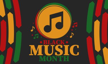 Haziranda Kara Müzik Ayı. Afro-Amerikan Müzik Takdir Ayı. Amerika 'da yıllık kutlama. Müzik konsepti. Poster, kart, afiş ve geçmiş. Vektör illüstrasyonu