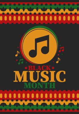 Haziranda Kara Müzik Ayı. Afro-Amerikan Müzik Takdir Ayı. Amerika 'da yıllık kutlama. Müzik konsepti. Poster, kart, afiş ve geçmiş. Vektör illüstrasyonu