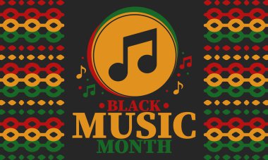 Haziranda Kara Müzik Ayı. Afro-Amerikan Müzik Takdir Ayı. Amerika 'da yıllık kutlama. Müzik konsepti. Poster, kart, afiş ve geçmiş. Vektör illüstrasyonu